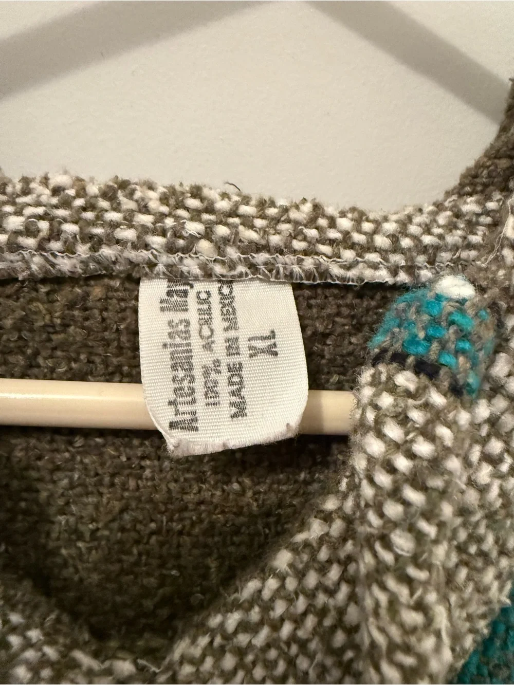 Bohemian Hooded Pullover Sweater in Olive with Teal Trim